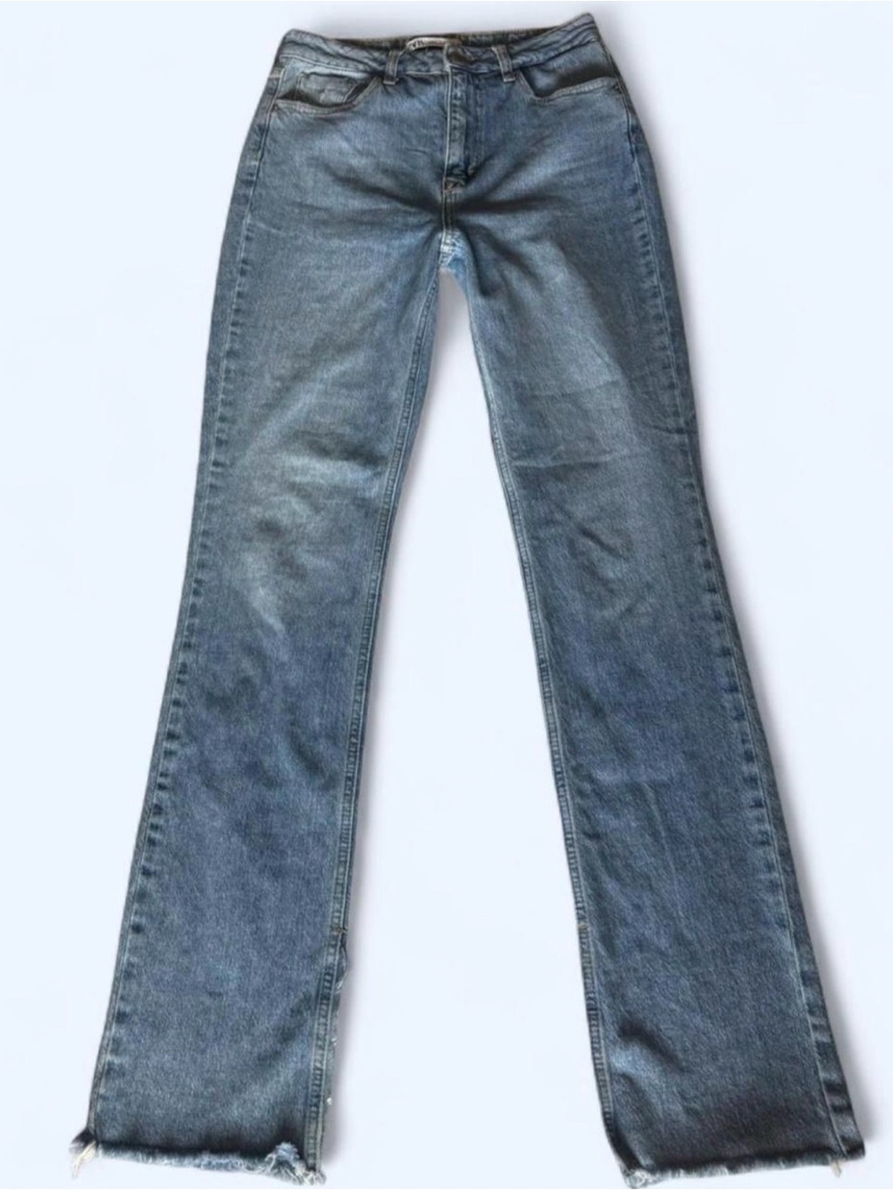 Zara High Rise Split Hem Straight Leg Jeans 4 Long Length Tall Girl Friendly